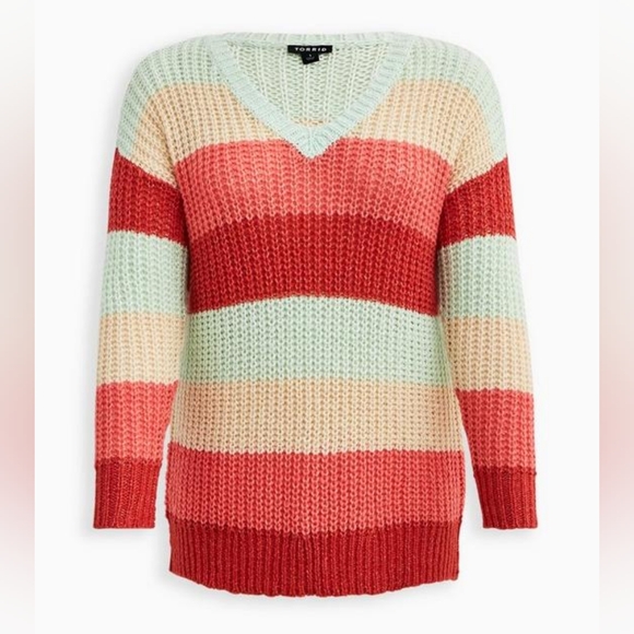 Torrid Colorful Multi Stripe Cozy Knit V Neck Sweater Women's Plus Size 0X - Picture 5 of 12